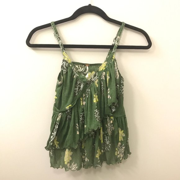 Free People Green Floral Print Ruffled Tank Top - Picture 2 of 4